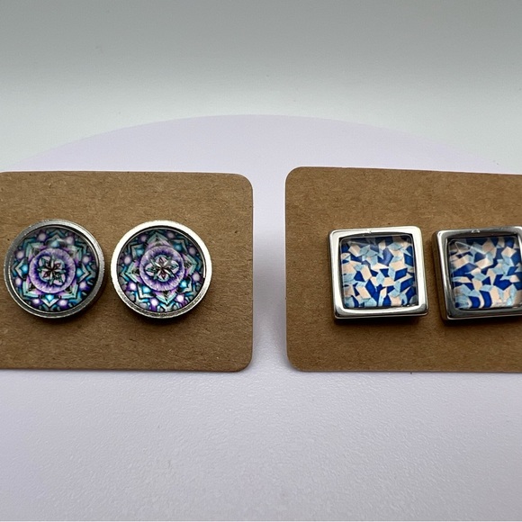 Classic Round Stud Earrings - Bohemian Chic Silver Stud Earrings - Picture 7 of 10